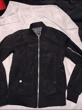 Zara Black Bomber Jacket with Silver Zipper
